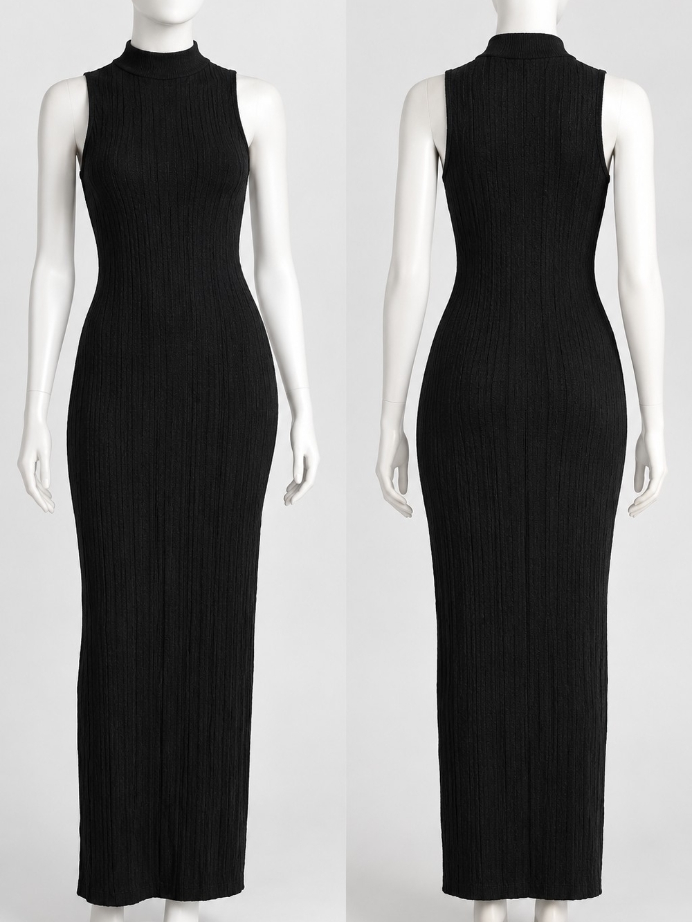 French Connection Black Sleeveless Ribbed Maxi Dress